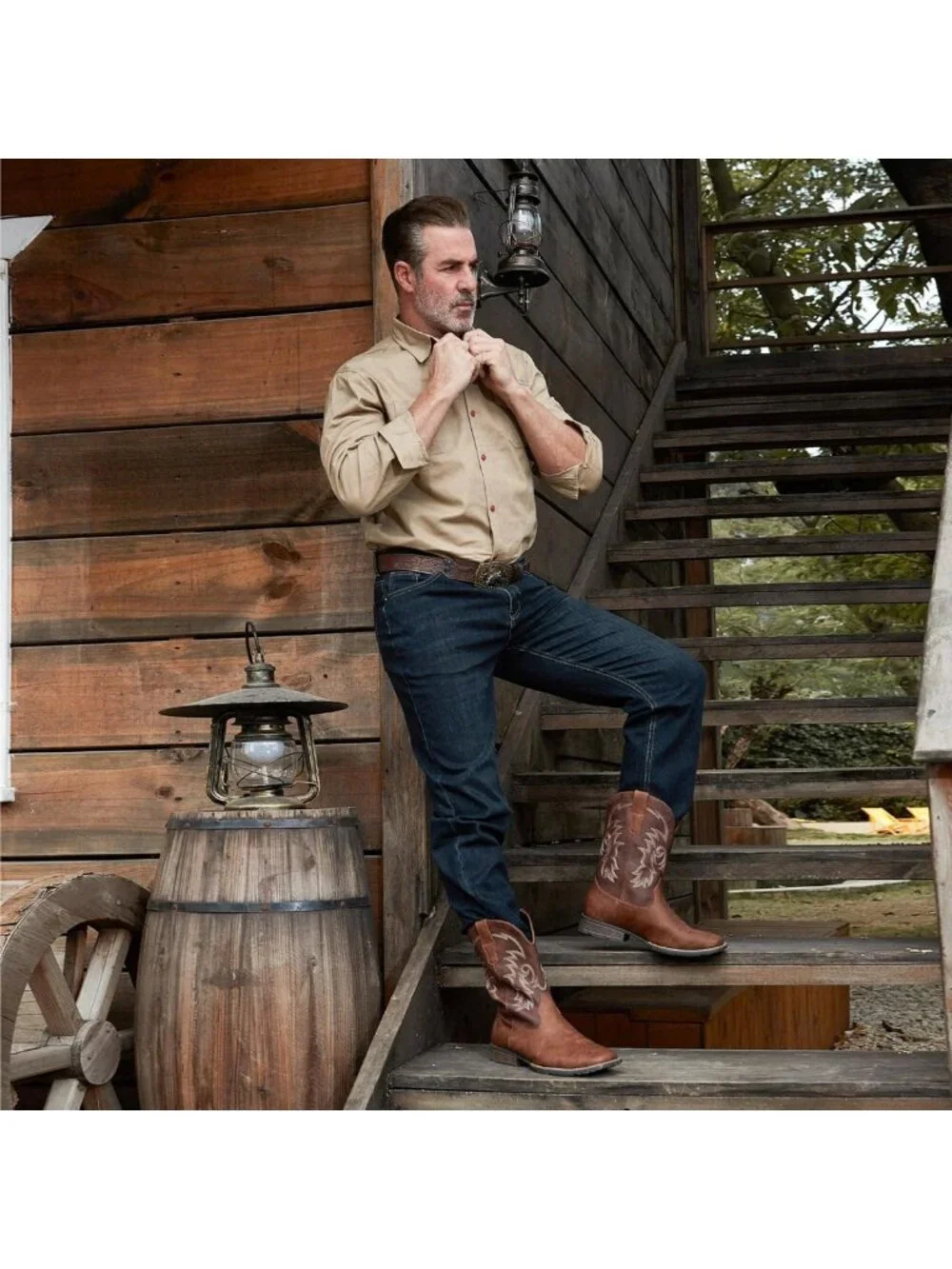 Stylish Square Toe Cowboy Boots for Men, Classic Embroidery, Slip-Resistant